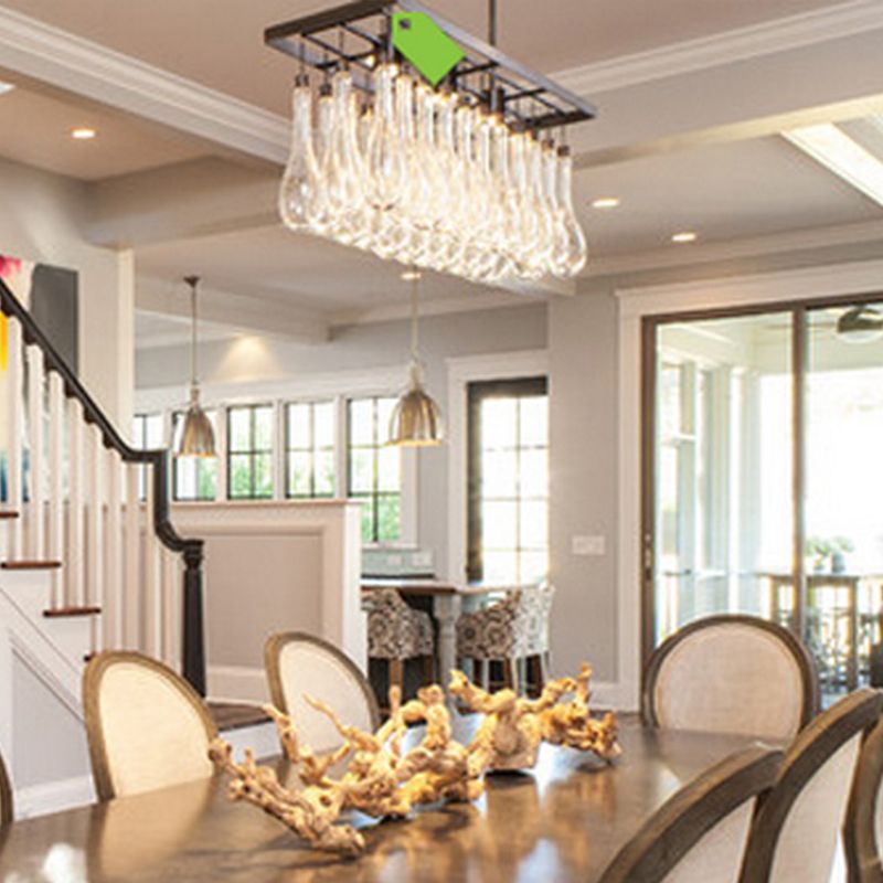 3 lumières PENDANT ISLAND Light Rectangle Rectangle Verre transparent la lampe suspendue en noir, lumière chaude / blanche