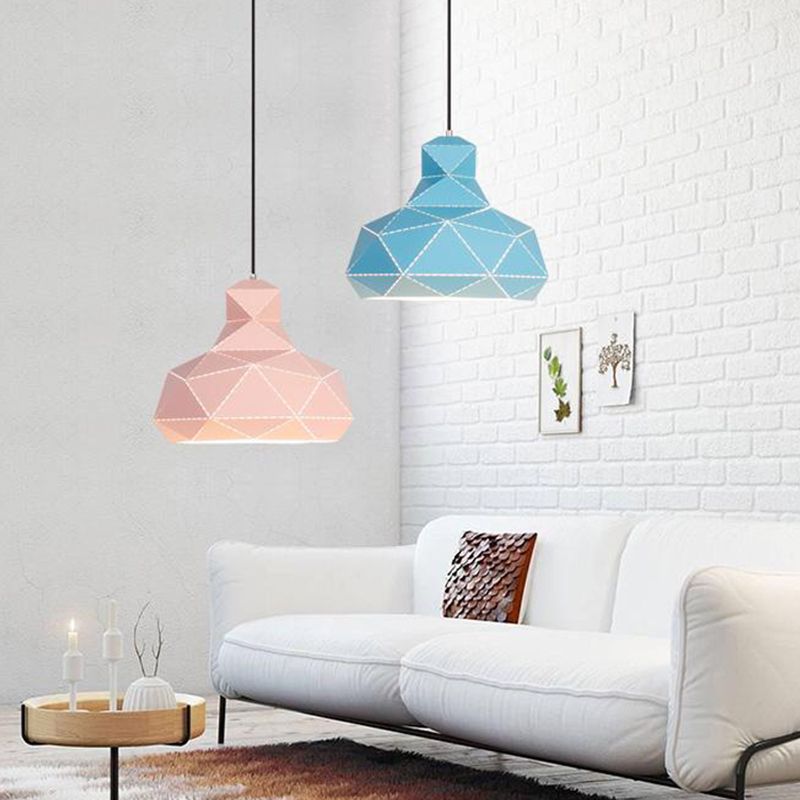 Iluminación de techo de sombrero Metal contemporánea 1 cabeza blanca/rosa/azul Poste de colgante de suspensión, 12 "/15" de ancho