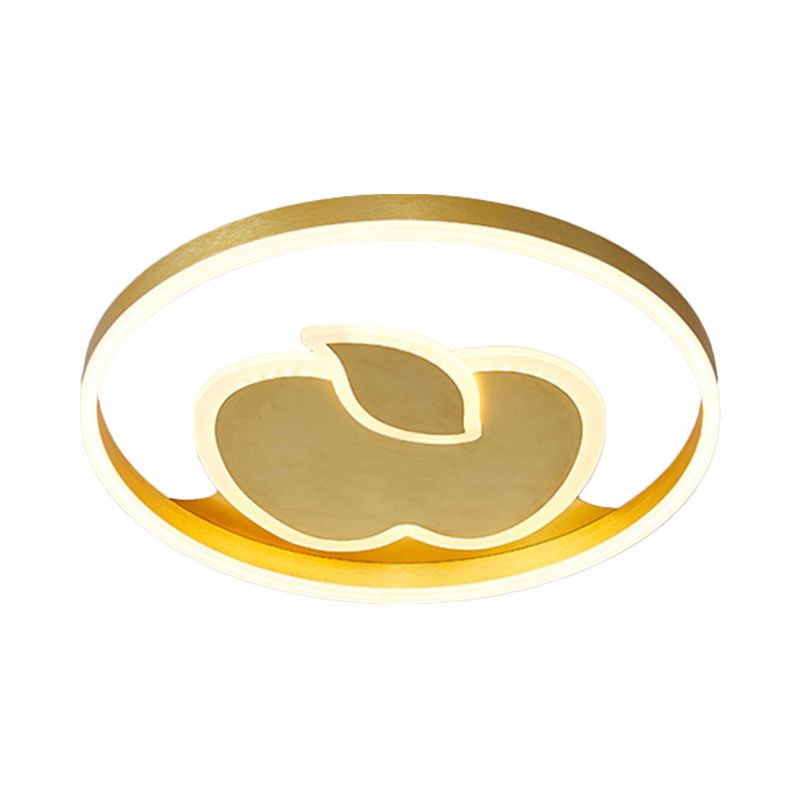 Kids Style Super Thin Flush Ceiling Light Acrylic Bedroom LED Flush-Mount Light Fixture with Fish/Apple Pattern in Gold
