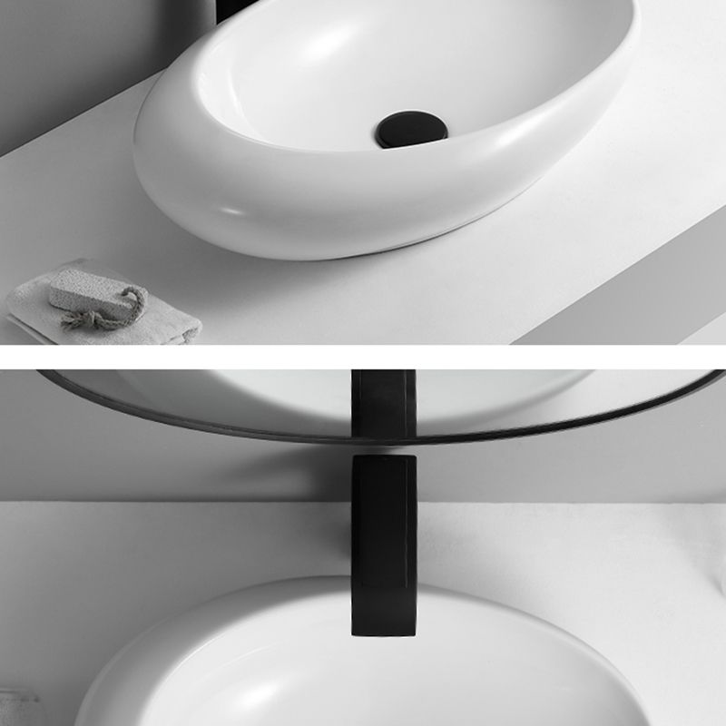 Contemporary Bathroom Sink with Pop-Up Drain Porcelain Oval-Shape Vessel Lavatory Sink