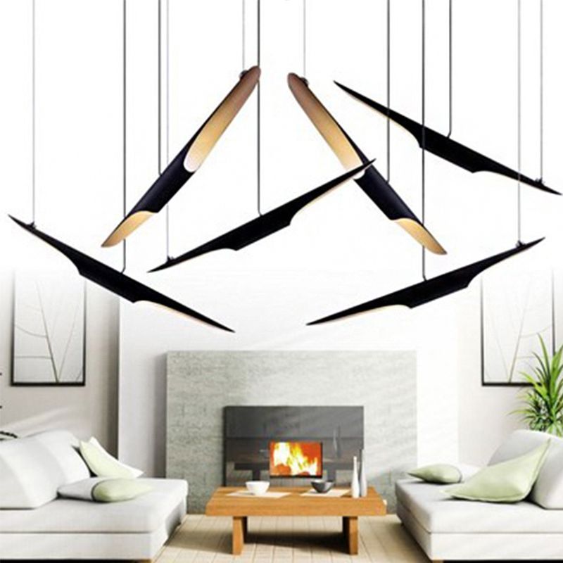 Metallic Bias Tubular Ceiling Lamp Minimalist 2 Bulbs Cluster Pendant Light in Black