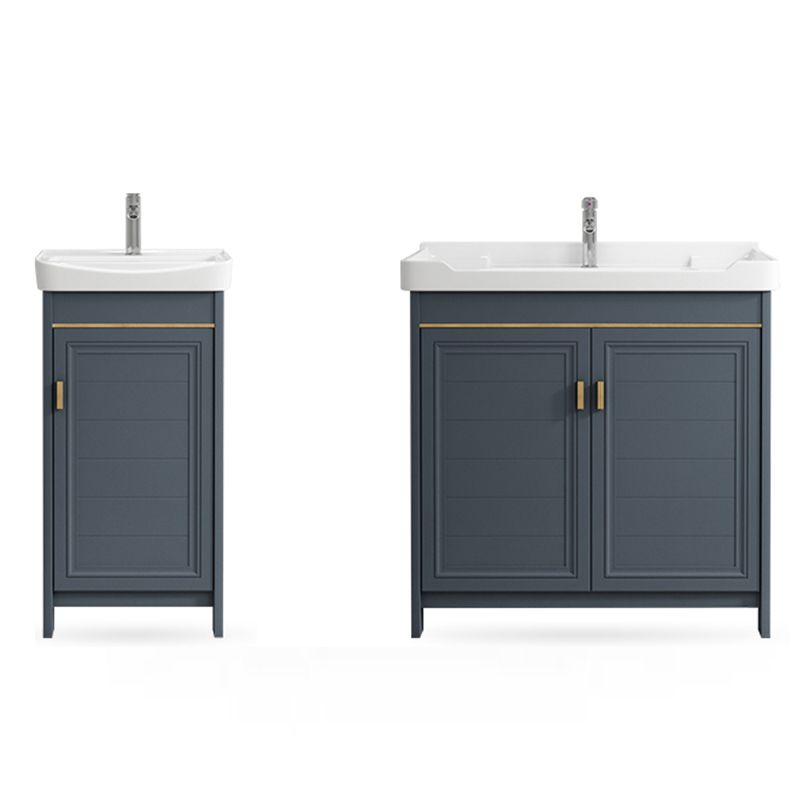 Freestanding Bath Vanity Blue Rectangle Mirror 2 Doors Bathroom Vanity with Single Sink