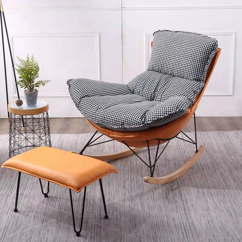 Modern Rocking Chair Faux Leather Solid Color Glider Chair with Ottoman