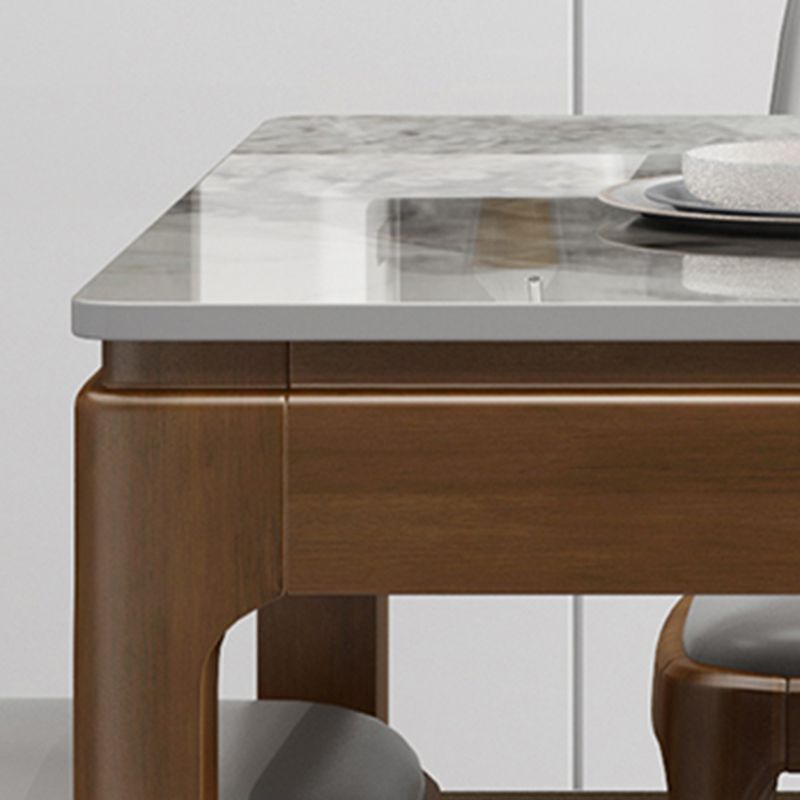 Modern Rectangular Grey Stone Top Dining Table with 4 Rubberwood Legs