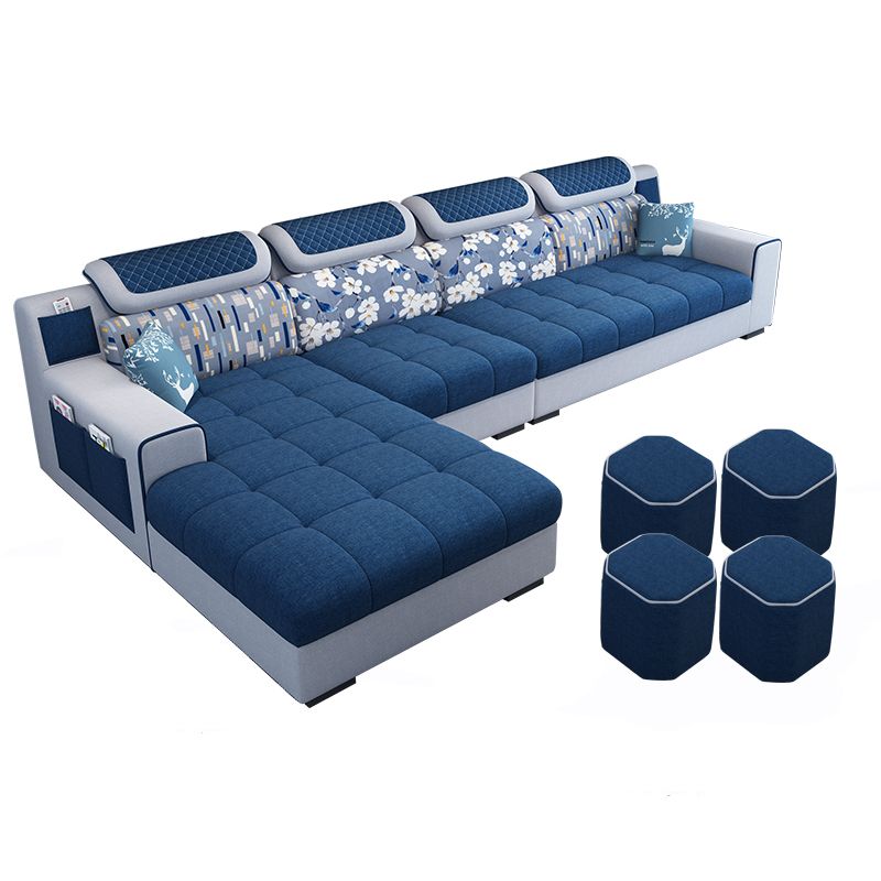 Recessed Arm L-Shape Modular Furniture Sectionals for Four People