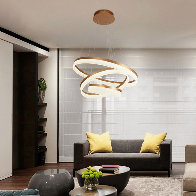 Acrylic Loop LED Ceiling Chandelier Simple Style Gold Finish Hanging Ceiling Light for Dining Room