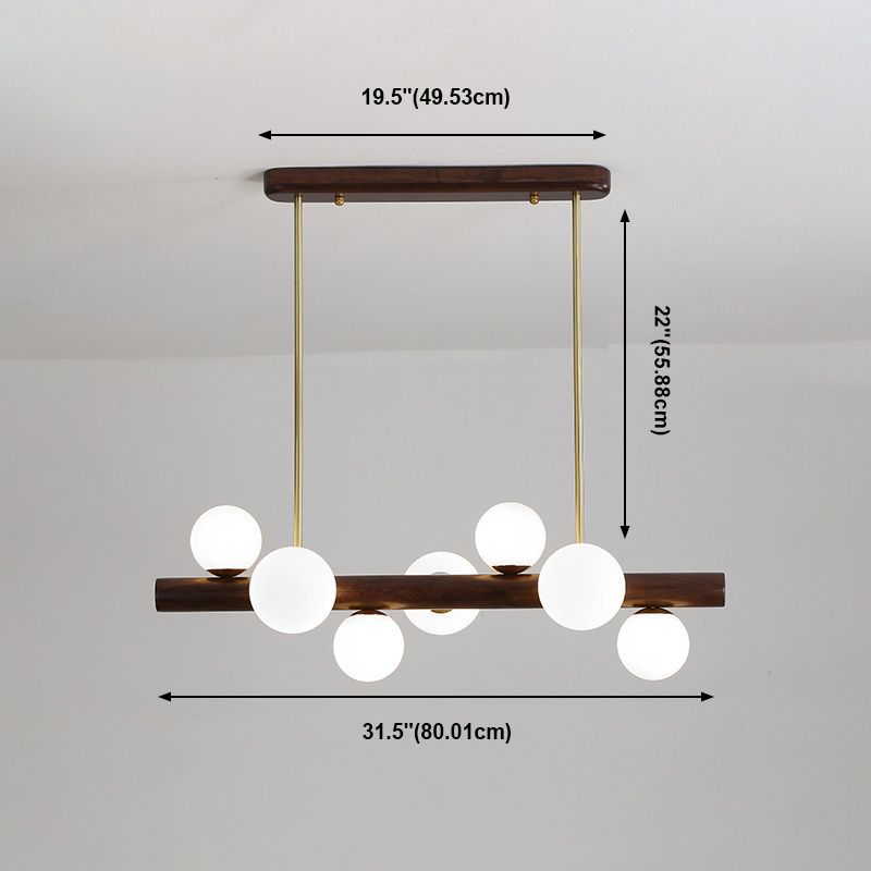 Sfera Isola Light Contemporary Wood Isola lampadario con tonalità di vetro