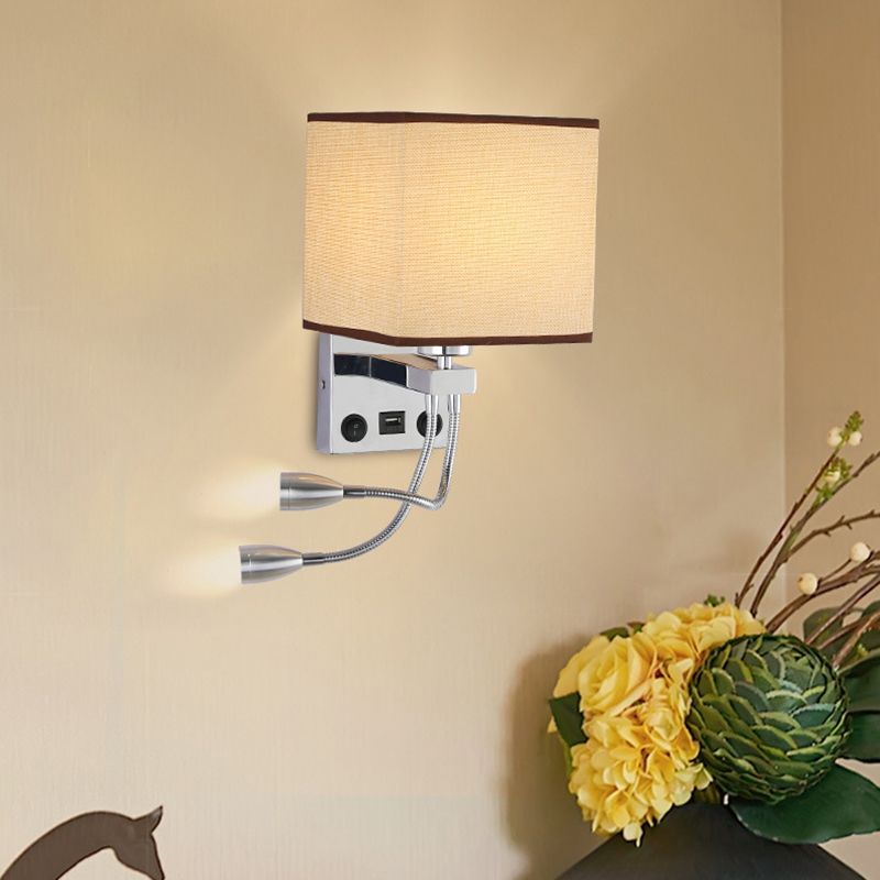 15.7" H Modern Simplicity Bedside LED Reading Lamp Square Fabric Shade Dual Spotlight Design Sconce Lights in Bedroom