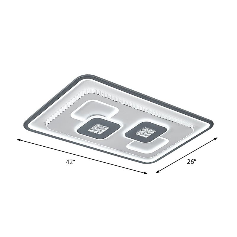 Crystal Black and White Flush Mount Fixture Square/Rectangle LED Contemporary Ceiling Mounted Light