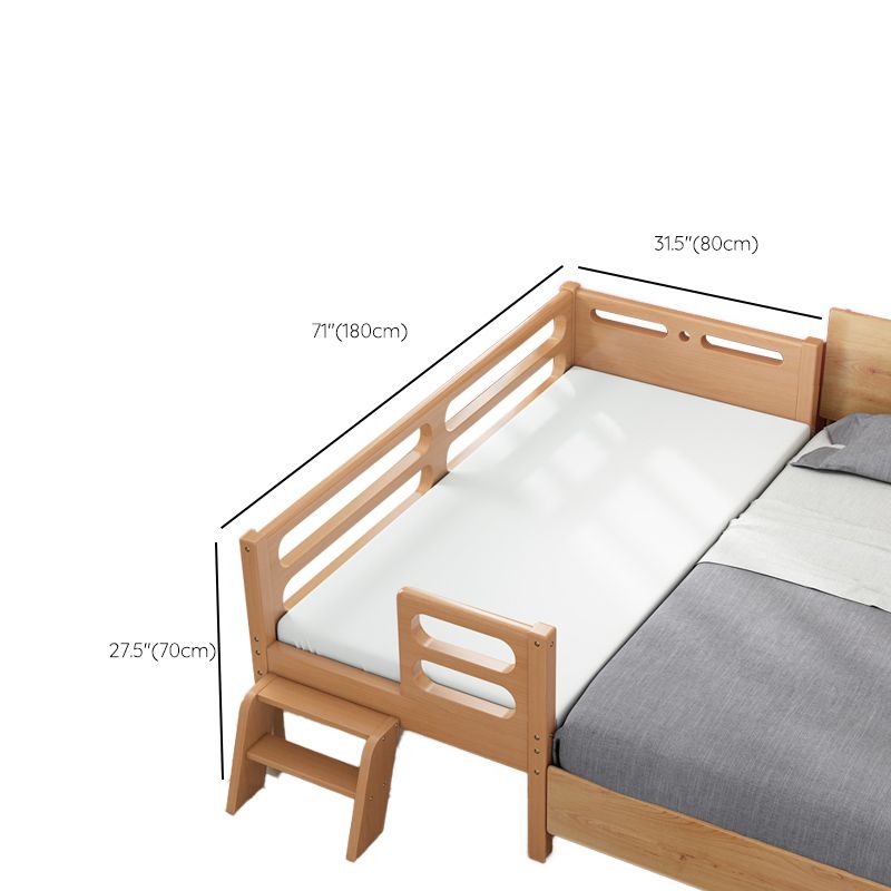 Natural Contemporary Solid Wood Nursery Bed with Guardrail for Bedroom