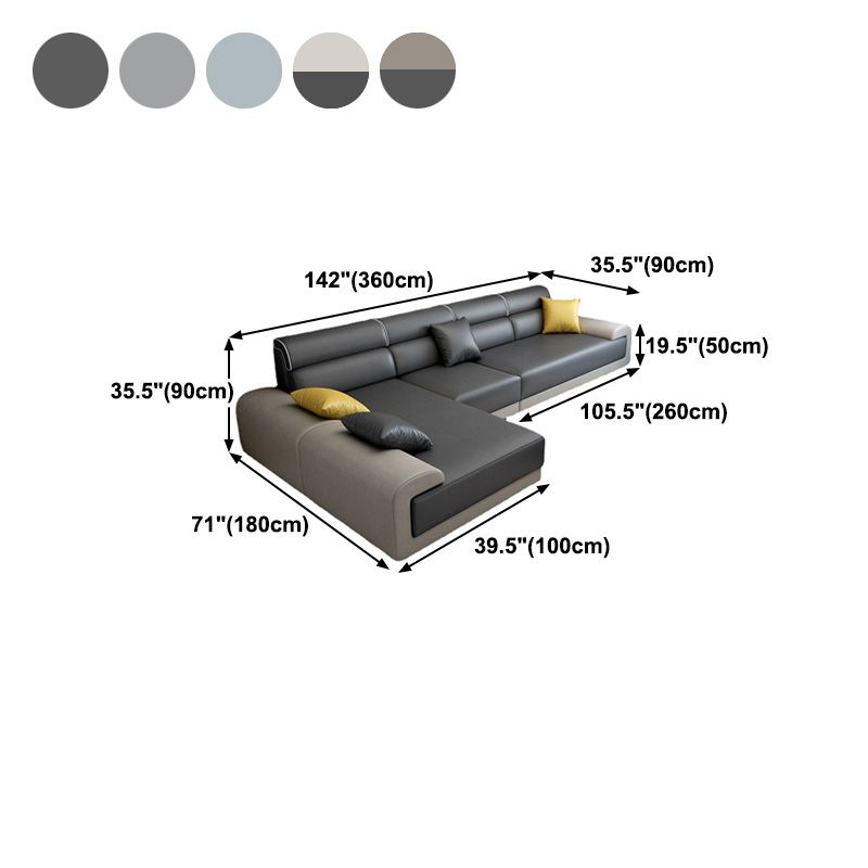 Reversible Faux Leather Sectional with Square Arm for Living Room