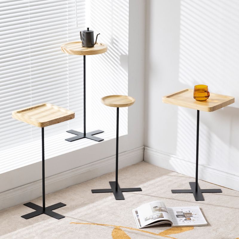 Contemporary Style Side End Table Metal Pedestal Round Sofa Side Accent Table