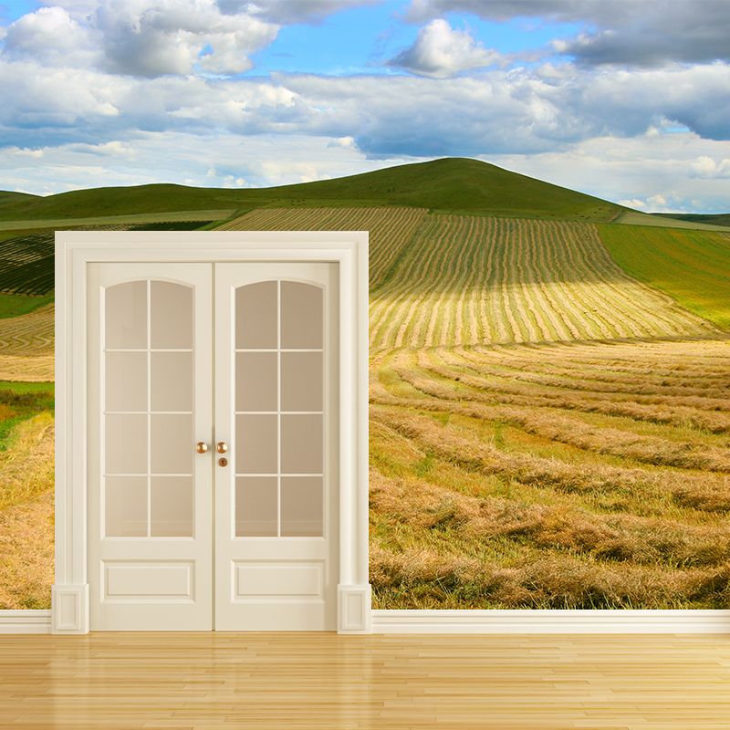 Contemporary Wheat Field Wall Mural Soft Color Waterproofing Wall Art for Gust Room