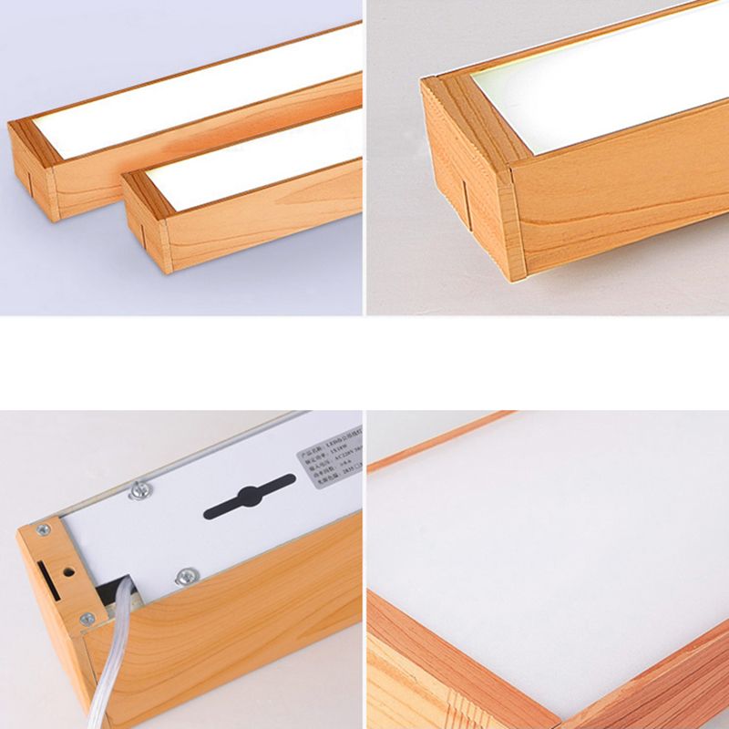 Led Office Pendant Lighting with Slim Rectangular Linear Wooden Shade Minimal Dark Brown/Light Brown Hanging Ceiling Light Fixture