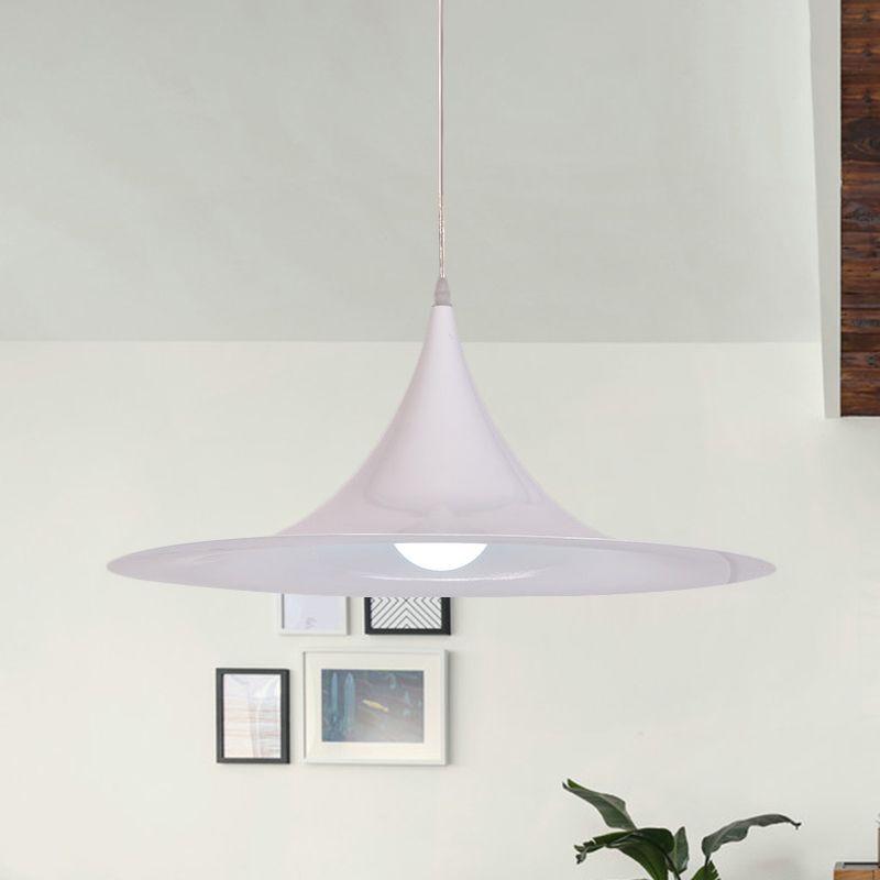 White Trumpet Pendant Light Minimalism 1 Bulb Aluminum Hanging Ceiling Light for Dining Room