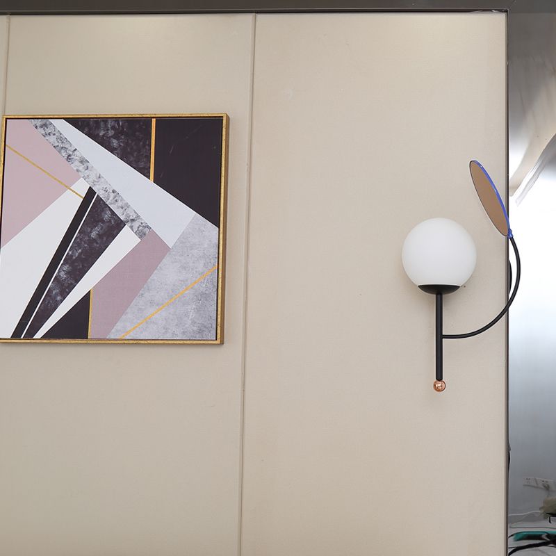 Gold/Black Global Wall Sconce Retro 1 Light Matte White Glass Wall Light Fixture with Reflector