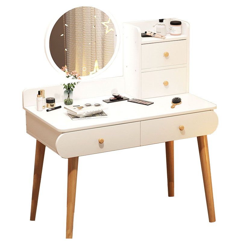 Contemporary White Vanity Dressing Table with Mirror in Solid Wood