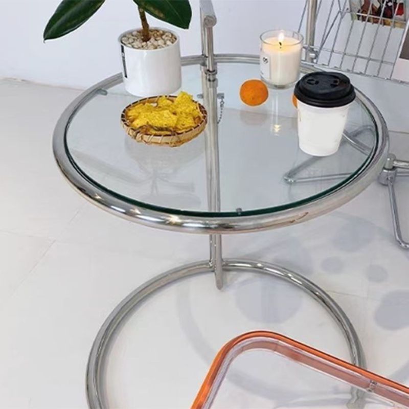 Contemporary Round End Table Glass Living Room Metal Abstract Side Table