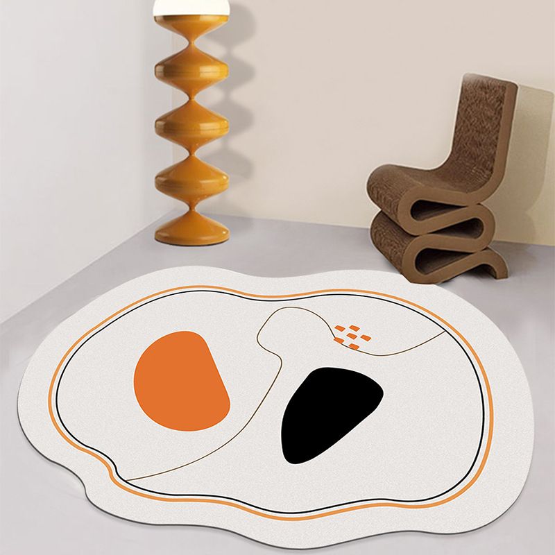 White Contrast Color Rug Polyester Modern Rug Stain Resistant Rug for Living Room