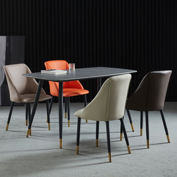 Leather Upholstered Armless Dining Chairs Home Side Chairs with Metal Legs