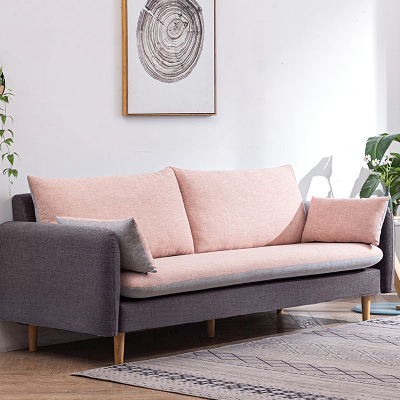 Modern Wood Legs Fabric Sofa Standard Square Arm Loose Back Sofa