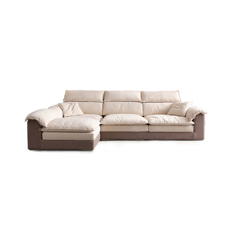 Modern Faux Leather Sofa Beige Pillow Top Arm Sectional with Stainless Steel Legs