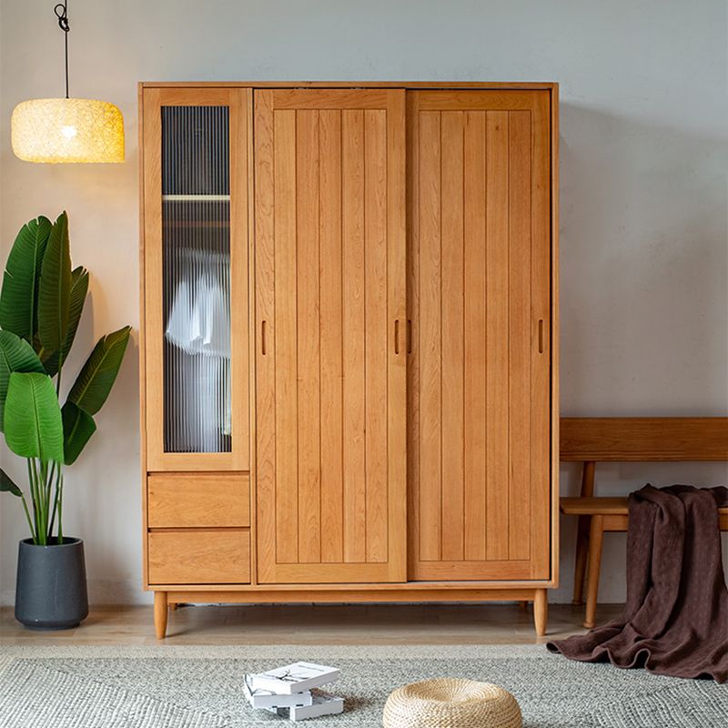 Wooden Kid's Wardrobe in Brown High Gloss Coat Locker with Garment Rod