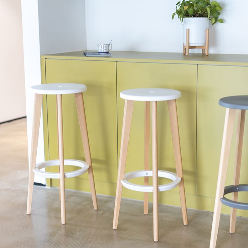 Contemporary Simple Wood Counter Stools Circular Seats Indoor Bar Stool