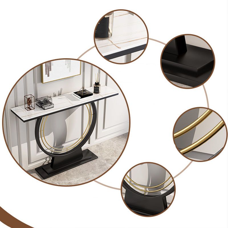 Modern Metal Console Sofa Table Rectangle Stone Console Accent Table for Hall