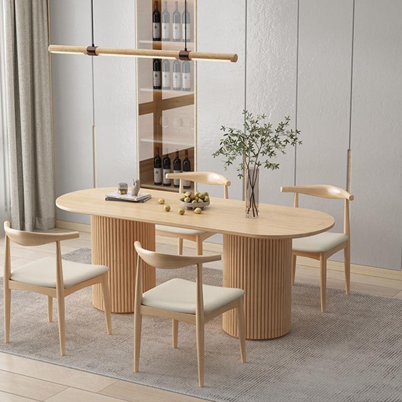 Modern Wood Double Pedestal Dining Table Natural Oval Table for Kitchen