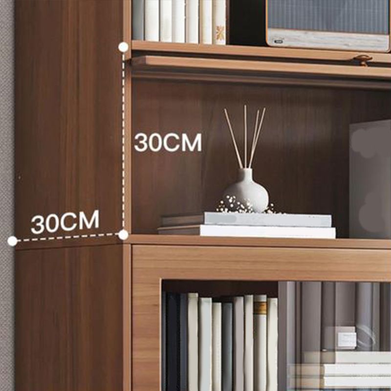 Contemporary Barrister Brown Bookshelf Engineered Wood Closed Back Shelf with Door