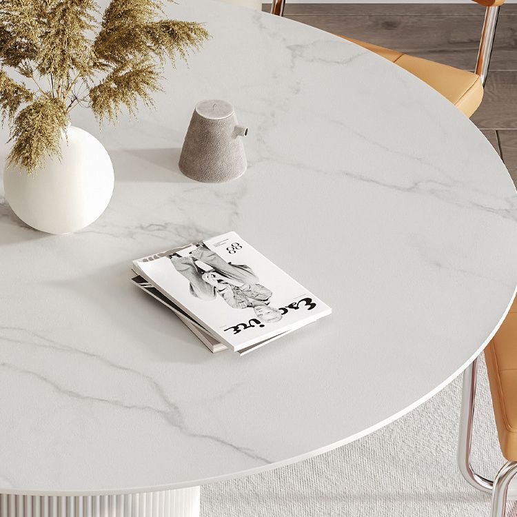 Round Top Dining Table Contemporary Table with Pedestal Base in White