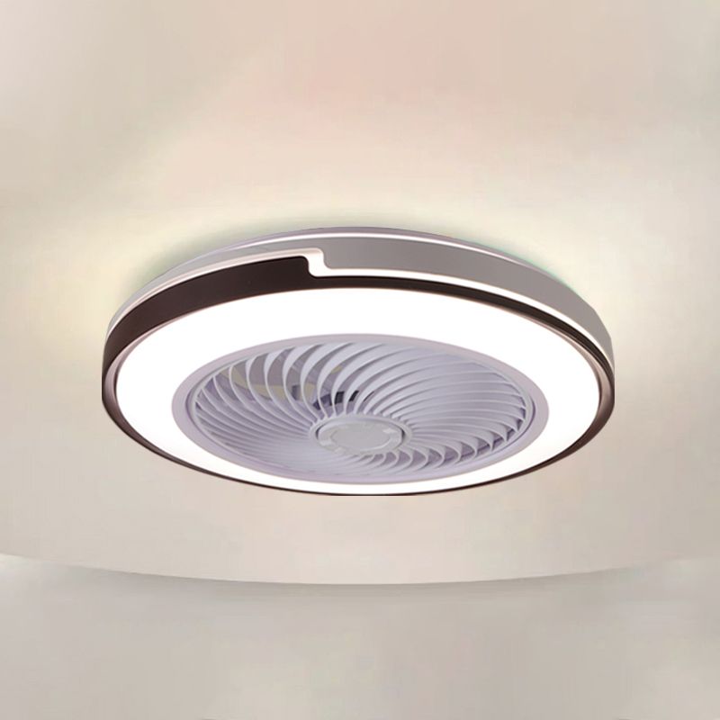Round Flush Mount Ceiling Fan Nordic Metal Dining Room LED Semi Flush Light