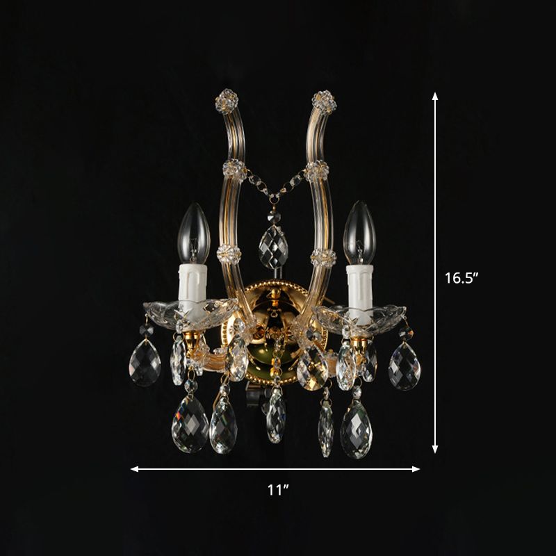 Mur à bougie Lumière montée contemporain Verre ambrée 2 lumières Gol Finishin Mur Mur Wall With Clear Crystal Deco