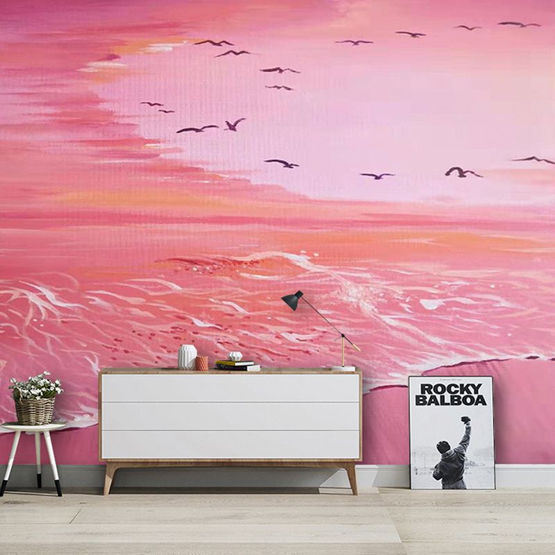Romantic Mural Wallpaper for Girls' Bedroom, Beach and Sea, Made to Measure