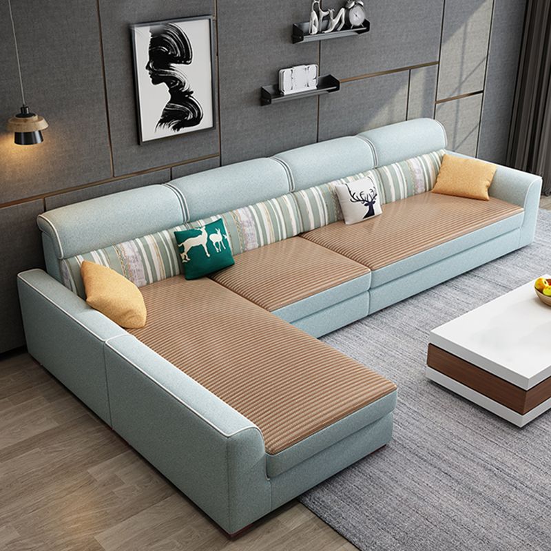 Modern Fabric Sofa & Chaise Square Arm Sofa with Bolster Pillows