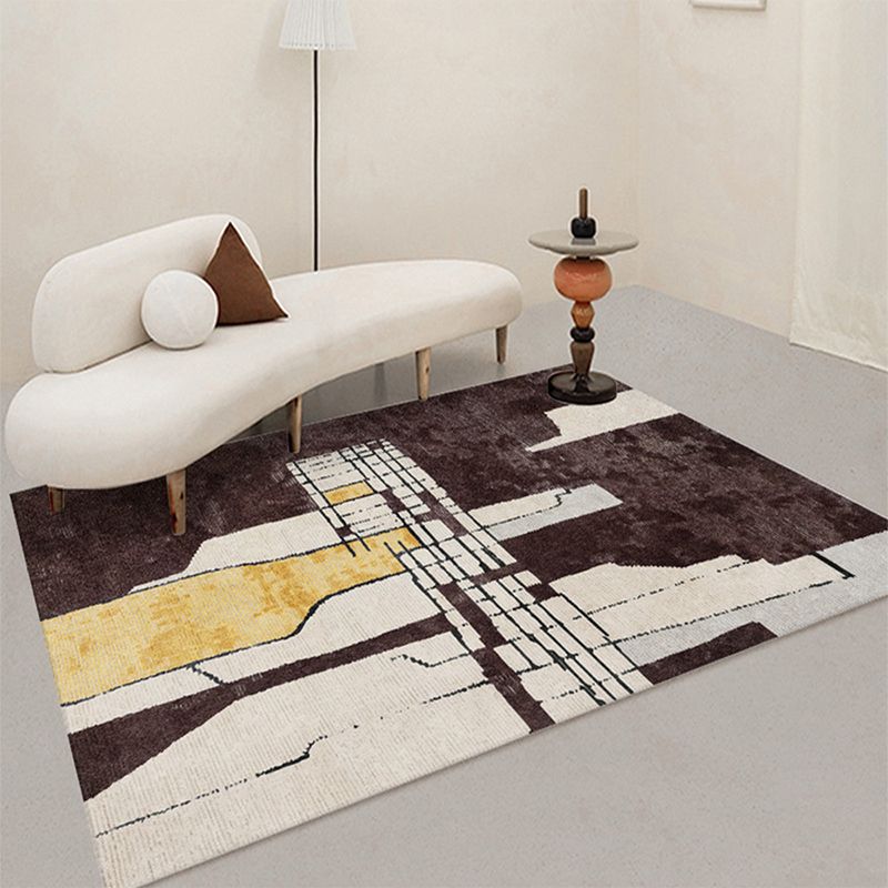 Modern gebied tapijt funky bruin tapijt woonkamer wasbaar polyester tapijt met niet-slip rug