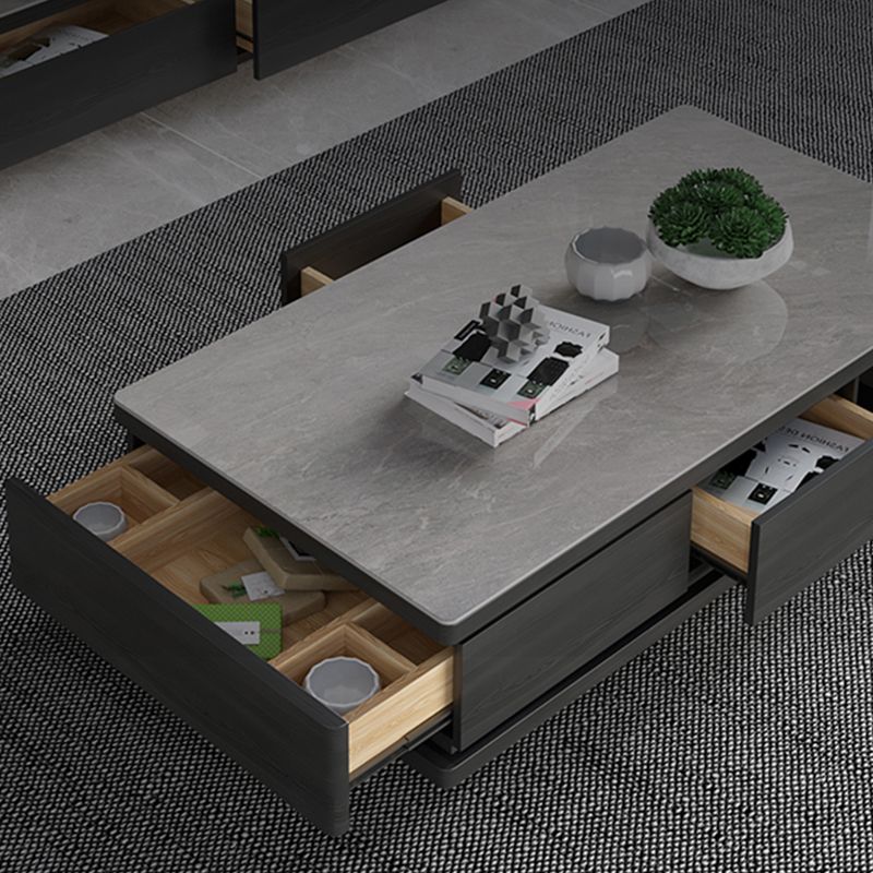 Modern Rectangle Coffee Table Set Espresso Wood Coffee Table with Drawers