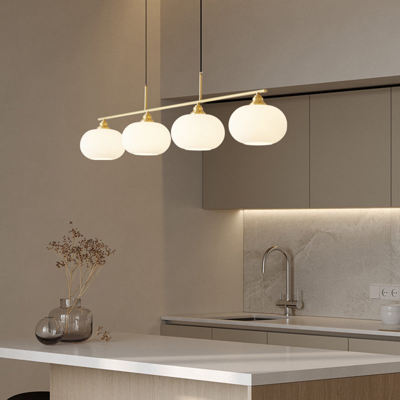 Modern Metal Pendant Light Persimmon Shape Island Light with Glass Shade for Living Room