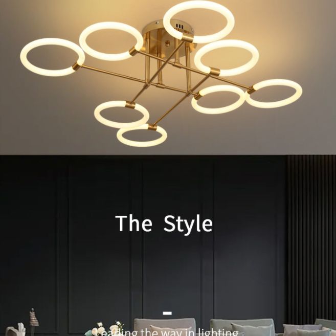 Circles Metal Semi Flush Mount Light Simple Style LED Gold Semi Flush Light Fixture