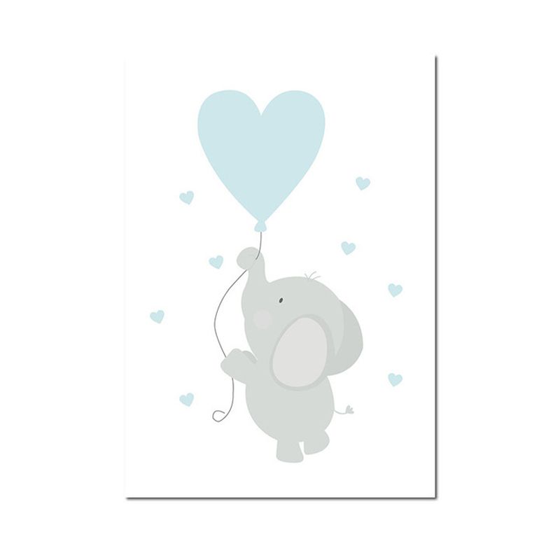 Blue Balloon and Elephant Wall Decor Animal Children's Art Textured Canvas for Baby Room