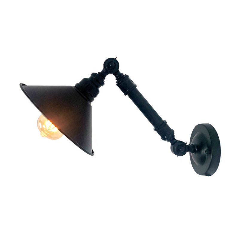 Industrial Cone Shape Wall Mount Light Fixture Metal Sconce Lamp in Black for Dining Room