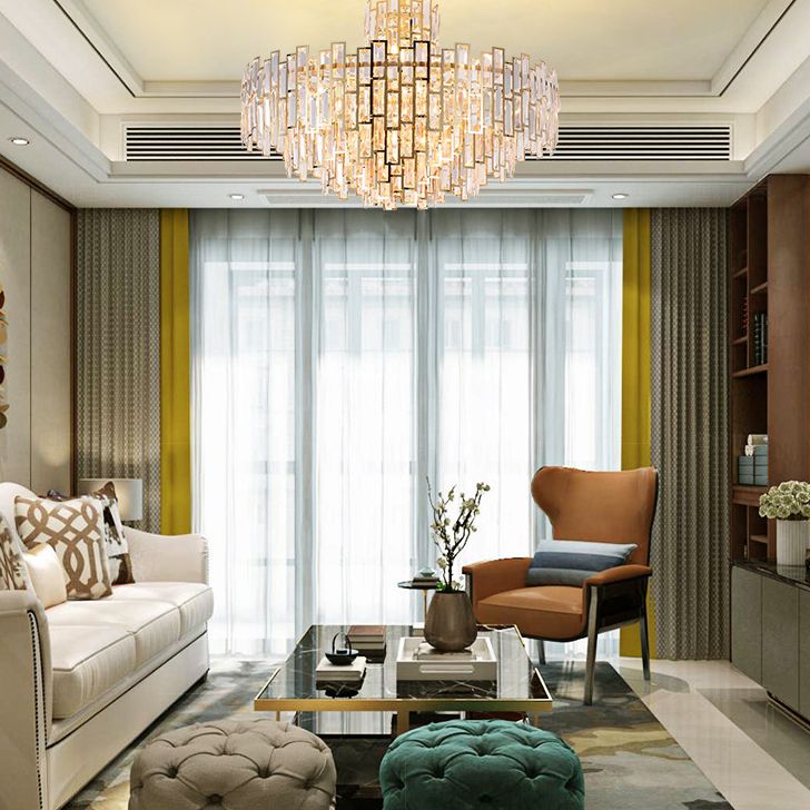Tiered Crystal Suspension Light Fixture Contemporary Gold Chandelier for Living Room