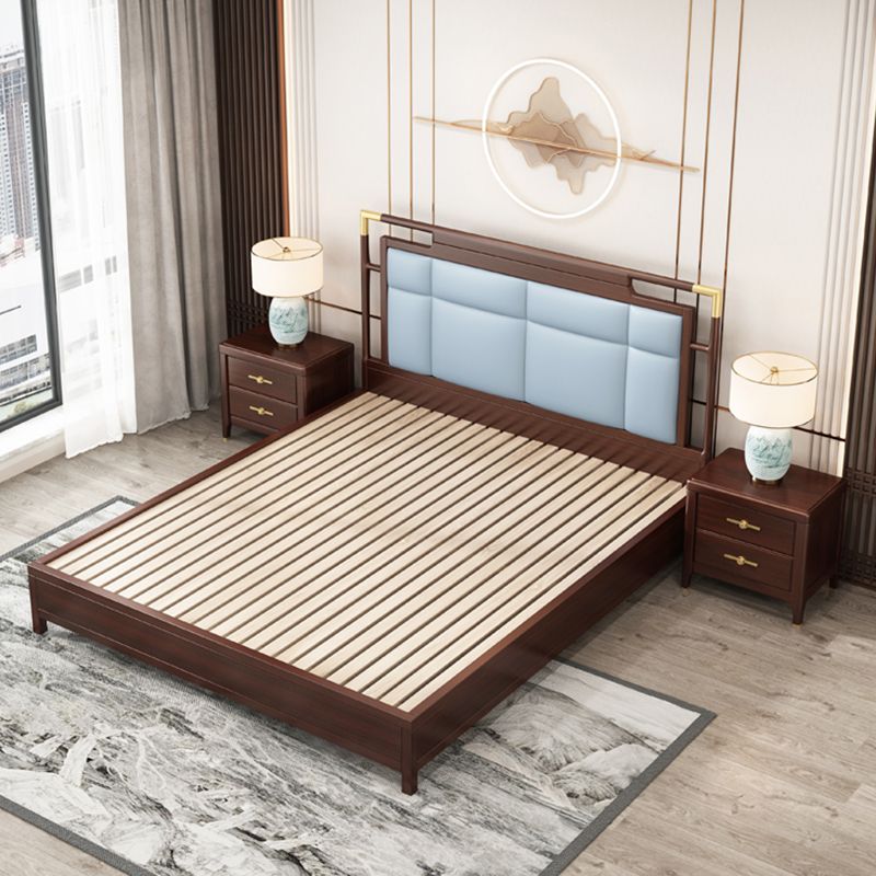 Mid-Century Modern Standard Bed Ash Solid Wood Upholstered Headboard Panel Bed