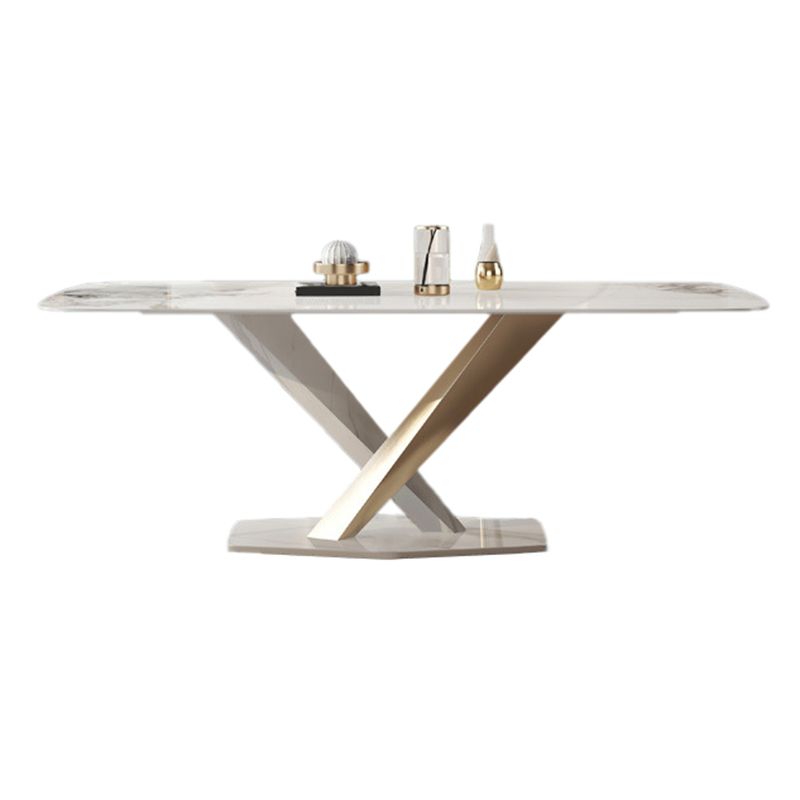 Glam Dining Sintered Stone Table Rectangle Table with Metal Legs for Home