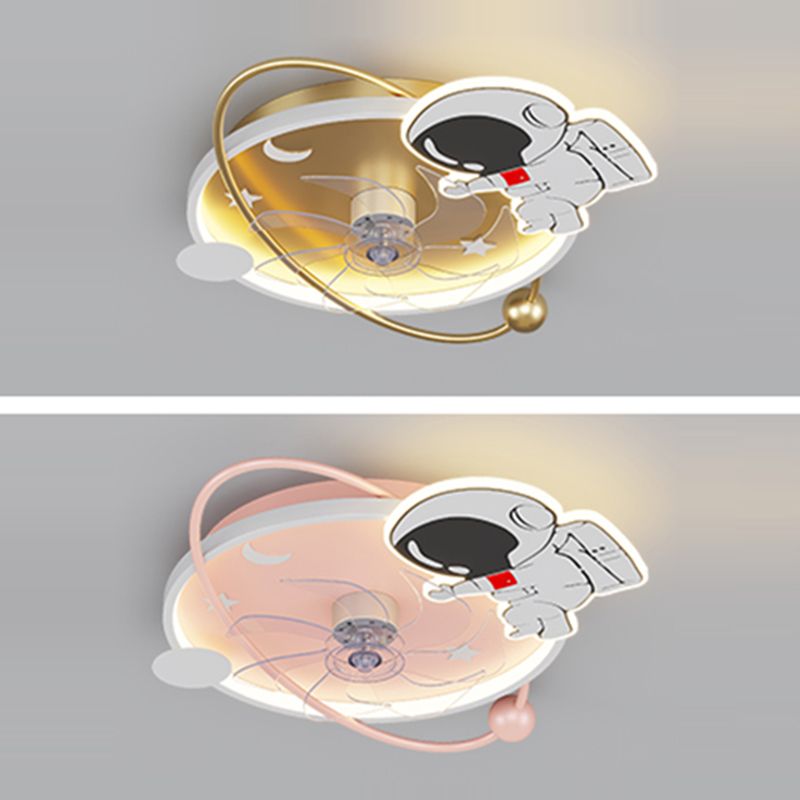 Lámpara de ventilador LED LED de dibujos animados de techo semi de techo de semi descarga para niños