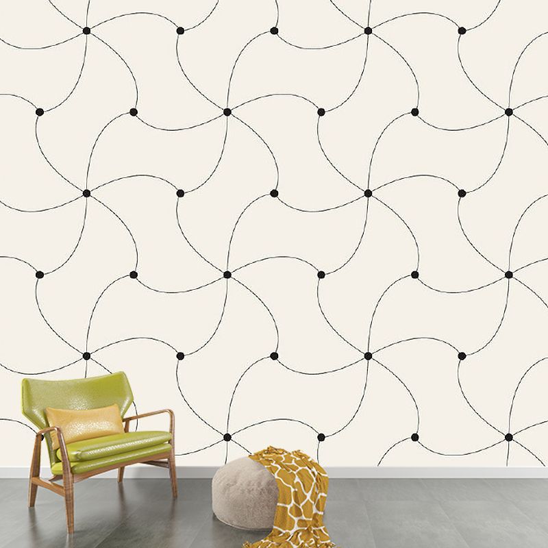 Full Size Net Mural Decal for Living Room Geometric Wall Decor in Black-White, Washable