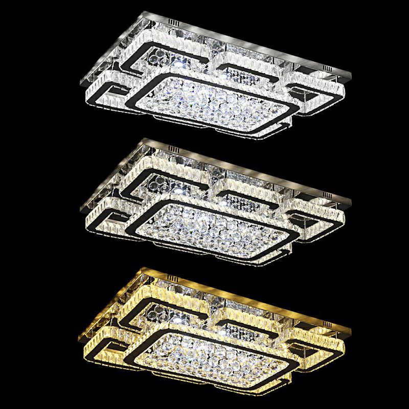 Plafonnier Led rectangulaire moderne en cristal clair, luminaire de plafond pour salon