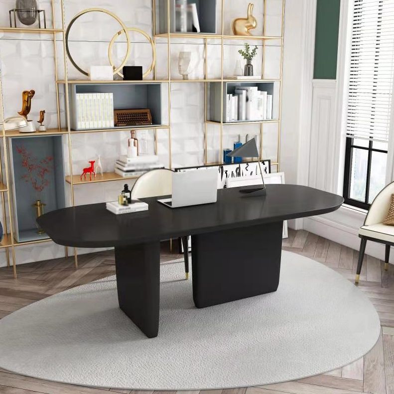 Rectangle Double Pedestal Luxury Dining Table Four-Color Fixed Table of Solid Wood