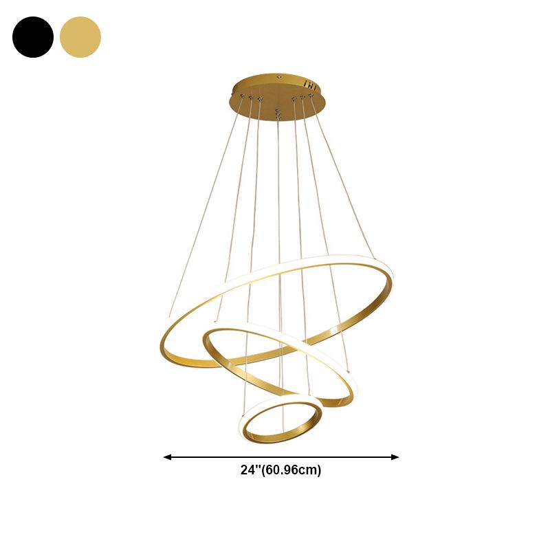 3-Light Suspended Lighting Fixture Minimalist Style Ring Shape Metal Chandelier Lamp